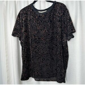 We The Free Womens Small Burnout Velvet Tee Top Black Leopard Print Relaxed Fit‎